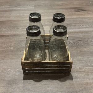 Set of 4 Glass Bottles with Wooden Crate